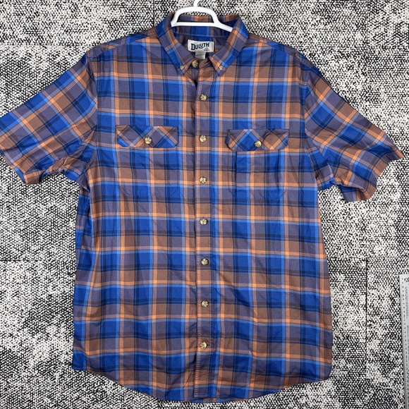 Duluth Trading Short Sleeve Button Up Camp Shirt Mens Large Tall Relaxed Fit - Picture 2 of 8